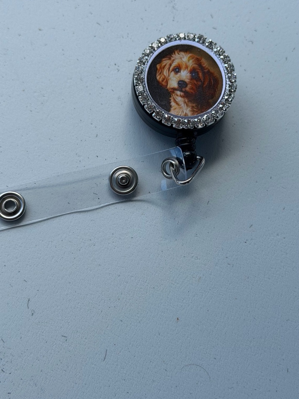 Rhinestone Puppy Badge Reel ID Holder – Black